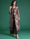 Sangria Floral Foil Printed Front Slit Layered Kurta with Trousers