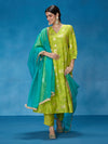 Likha Lime Green Rangbahar Foil Printed Kurta Pant and Dupatta LIKSKD270 (Set of 3)