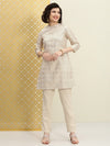 House of Pataudi Women Beige Ethnic Motifs Printed Jashn Kurta with Trousers