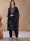 Fabmora Women Floral Embroidered Regular Kurta with Trousers & With Dupatta