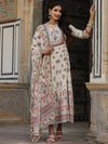 Juniper Beige & Red Floral Printed Cotton Ethnic Dress With Dupatta