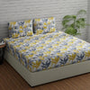 Huesland by Ahmedabad Cotton 144 TC King Size Bedsheet Cotton with 2 Pillow Covers | Flamingos Yellow