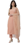 Janasya Women's Peach Poly Crepe Solid Kurta with Pant and Dupatta