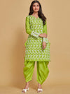 Sangria Green Floral Embroidered Pure Cotton Straight Kurta & Dhoti Pant