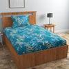 Homefab India 160 TC Glace Cotton Single BedSheet with 1 Pillow Cover Aqua Floral