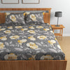 Homefab India 160 TC Glace Cotton Double BedSheet with 2 Pillow Covers Grey Floral