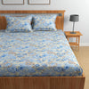 Homefab India 160 TC Glace Cotton Double BedSheet with 2 Pillow Covers Light Blue Floral