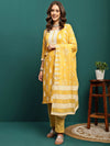 Sangria Paisley Printed Embroidered Pure Cotton Straight Kurta With Trouser & Dupatta Set