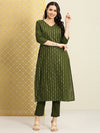 House of Pataudi Women Striped Sequinned Pure Cotton Kurta with Trousers Set