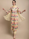Sangria Mustard Floral Printed V-Neck Empire A-line Sequinned Kurta Set With Dupatta