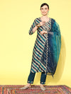 Sangria Women Leheriya Printed Regular Sequinned Kurta with Trousers & With Dupatta