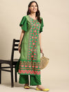Sangria Women Ethnic Motifs Printed Flutter Sleeves Straight Kurta with Solid Palazzos