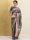 House of Pataudi Teal & Gold-Toned Woven Design Zari Silk Blend Banarasi Saree