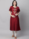 MomToBe Floral Yoke Design Flared Sleeves Thread Work Maternity Kurta