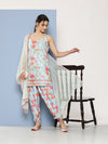 Ahalyaa Women Floral Printed Gotta Patti Kurti With Dhoti Pants & With Dupatta