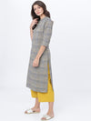 Vishudh Women Grey & Yellow Striped Straight Kurta