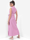 Vishudh Mauve Solid Printed A-Line Maxi Dress