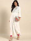 All about you White Floral Yoke Designed Mandarin Collar Cotton Anarkali Kurta