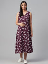 Anayna Women Aubergine & White Tropical Print Maternity Wrap Dress
