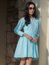 Vishudh Floral Embroidered Puff Sleeve Fit & Flare Pure Cotton Ethnic Dress