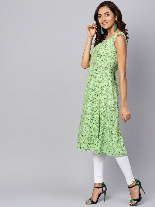 Women Green Floral Printed Kurta
