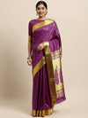 Janasya Purple Ethnic Motifs Woven Design Silk Cotton Heavy Work Saree