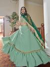 Odette Classy Sea Green Embroidered Semi Stitched Lehenga with Blouse & Dupatta (Set of 3)