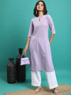 Vishudh Lavender Ethnic Motifs Embroidered Keyhole Neck Thread Work Straight Kurta