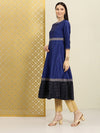 House of Pataudi Women Blue Colourblocked Thread Work Indigo Anarkali Kurta