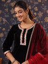 House of Pataudi Velvet Straight Kurta & Trousers With Dupatta