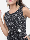 Vishudh Black Ethnic Motif Printed A-Line Midi Dress