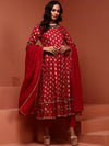 IMARA Ethnic Motifs Printed Thread Work Detailed Anarkali Kurta & Trousers With Dupatta