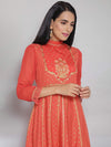 Aurelia Women Orange Paisley Embroidered Flared Sleeves Anarkali Kurta