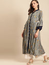 All about you Grey Floral Printed Mandarin Collar Bell Sleeves A-Line Kurta