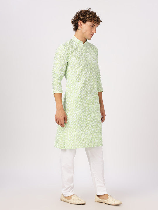 Ethnic Motifs Embroidered Thread Work Cotton Straight Kurta
