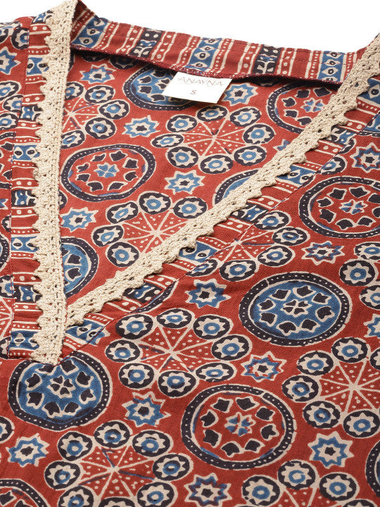 anayna Women Ethnic Motifs Printed Regular Kurta with Trousers