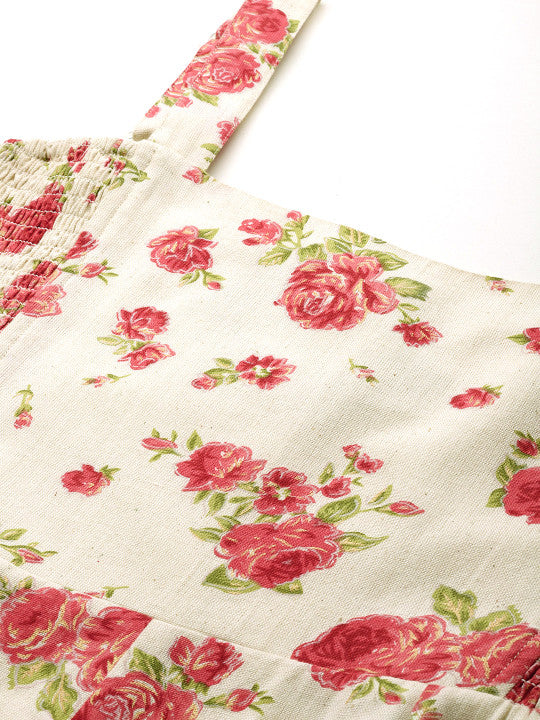 anayna Floral Print A-Line Midi Dress