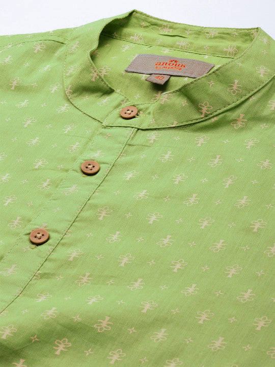 Anouk Men Green & Off White Ethnic Motifs Printed Kurta