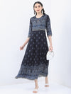 Vishudh Navy Blue Ethnic Motifs A-Line Midi Dress