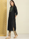 House of Pataudi Women Black Yoke Design Rozana Kurta