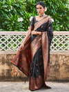 Janasya Black & Copper-Toned Floral Woven Design Zari Banarasi Saree