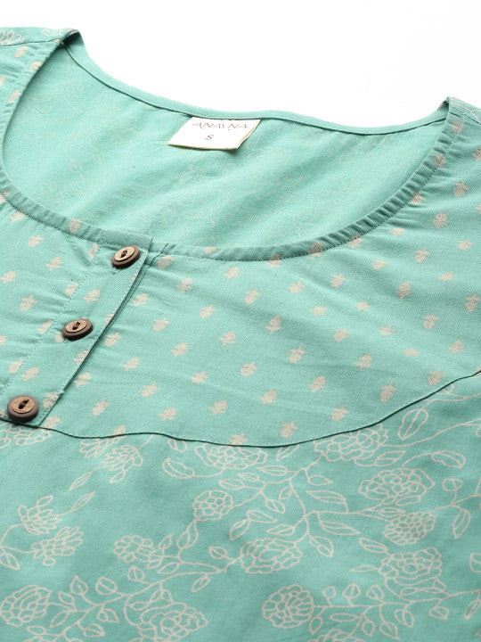 anayna Floral Printed Regular Pure Cotton Kurta with Trousers