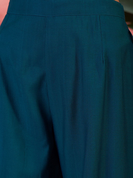 Sangria Women Embroidered Mirror Work Shoulder Straps With Trouser & Dupatta