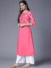 Vishudh Women Pink & White Printed A-Line Kurta