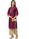 IMARA Band Collar Thread Work Detail Straight Kurta