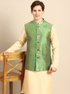 Anouk Men Cream Coloured Solid Straight Sustainable Kurta Pyjamas & Woven Nehru Jacket