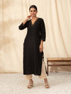 Likha Black Straight Kurta wth Gold couching on V Neck LIKKUR78