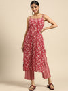 Anayna Women Red & Off-White Ethnic Motifs Printed Pure Cotton Kurta with Trousers