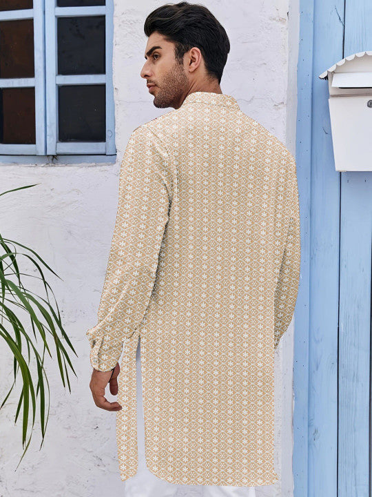 Anouk Geometric Embroidered Mandarin Collar Straight Chikankari Work Cotton Kurta