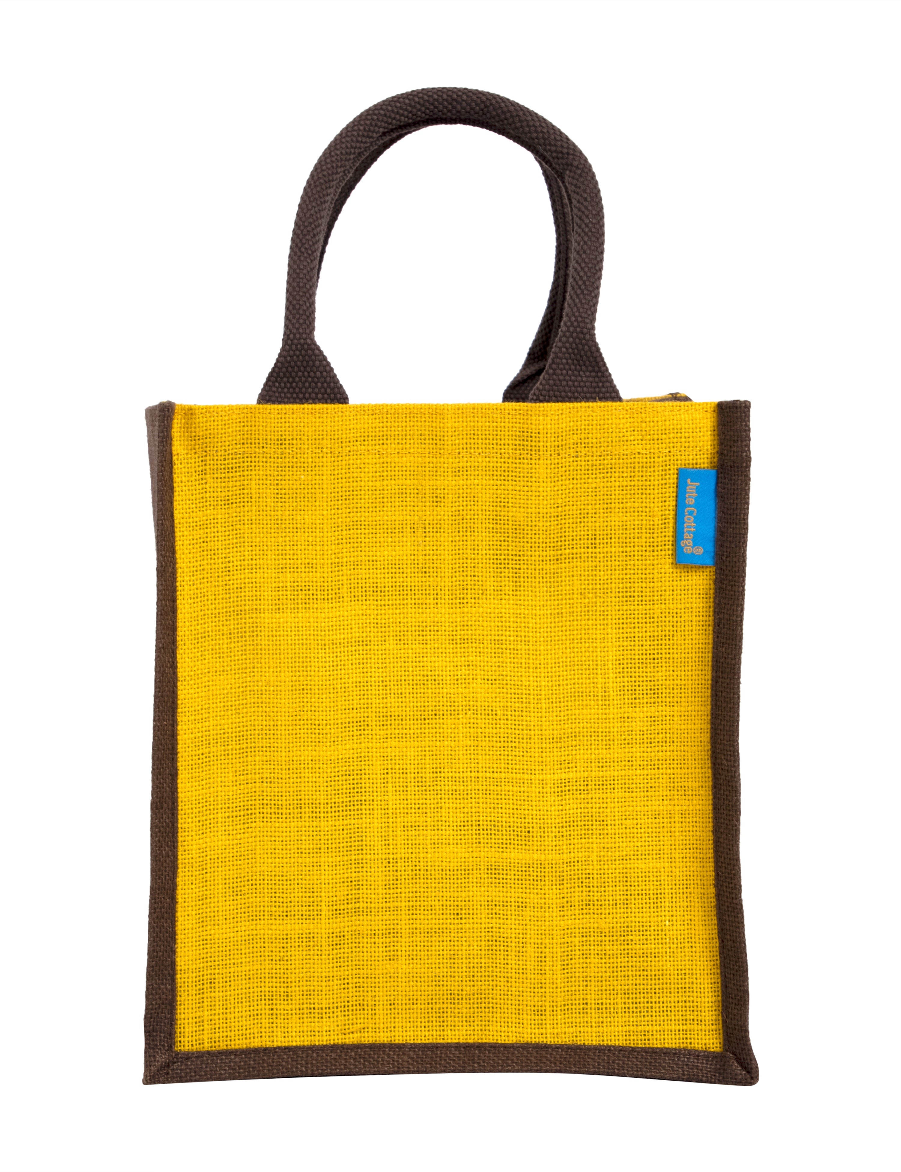 JUTE COTTAGE PUPPET PRINT ZIPPER LUNCH BAG, SUSTAINABLE, ECO-FRIENDLY, 100% GENUINE, STYLISH (YELLOW/BROWN 11X10X7)